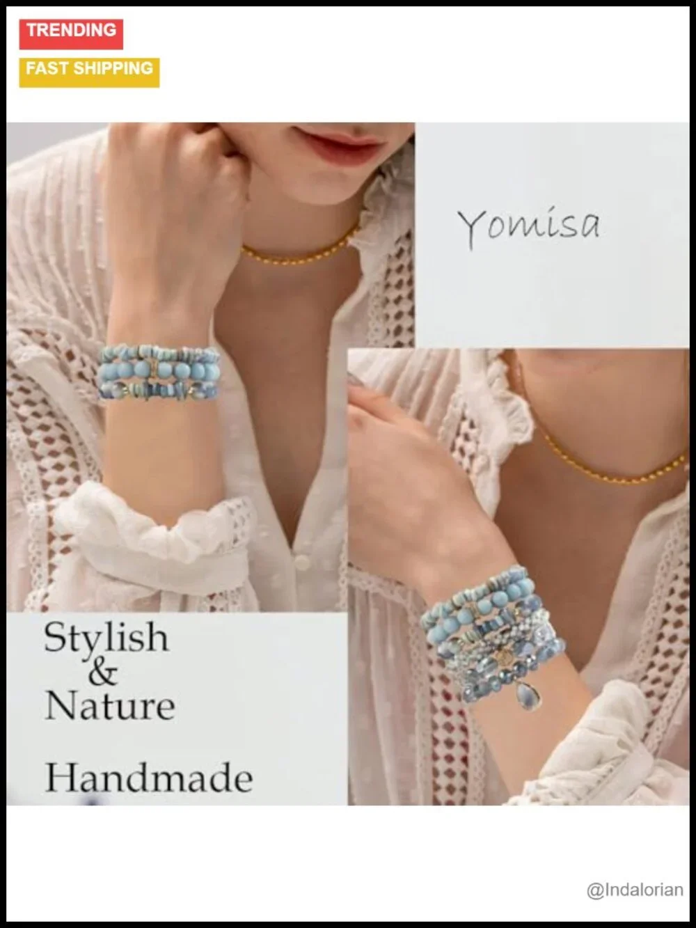 Natural Stone Beaded Stretch Bracelet Set Boho Stackable 6pc